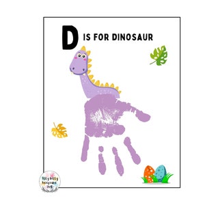 Plantilla de huella de mano de dinosaurio con la letra D / Manualidad del alfabeto para hacer uno mismo / Actividad preescolar / Manualidades para niños pequeños / Plantillas para maestros / Regalos