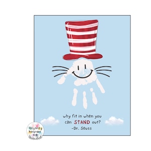 Katze im Hut Handabdruck Kunsthandwerk / Lesen in Amerika / Dr. Seuss / Vorschulaktivität / Lehrerressourcen / Basteln für Kleinkinder / Frühling
