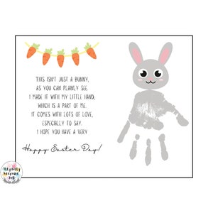Ostern Handabdruck Kunsthandwerk / Frühling Handabdruck Kunst / Häschen Gedicht Vorschulkunst / Kinder und Lehrer Kunst / Frühling Handabdruck Kunst / DIY-Osterkarte