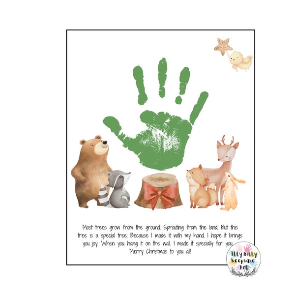 Woodland Christmas Handprint Template / Christmas Crafts / Preschool Activity / Baby Prints / Teacher Art Crafts / Winter / Christmas Tree