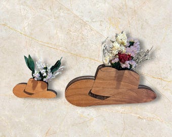 Cowboyhatt Svg Laserskuren fil Ladda ner digitalt mönster träprojekt mall bondgård rustik inredning lantlig charm västerländsk blomsterhållare