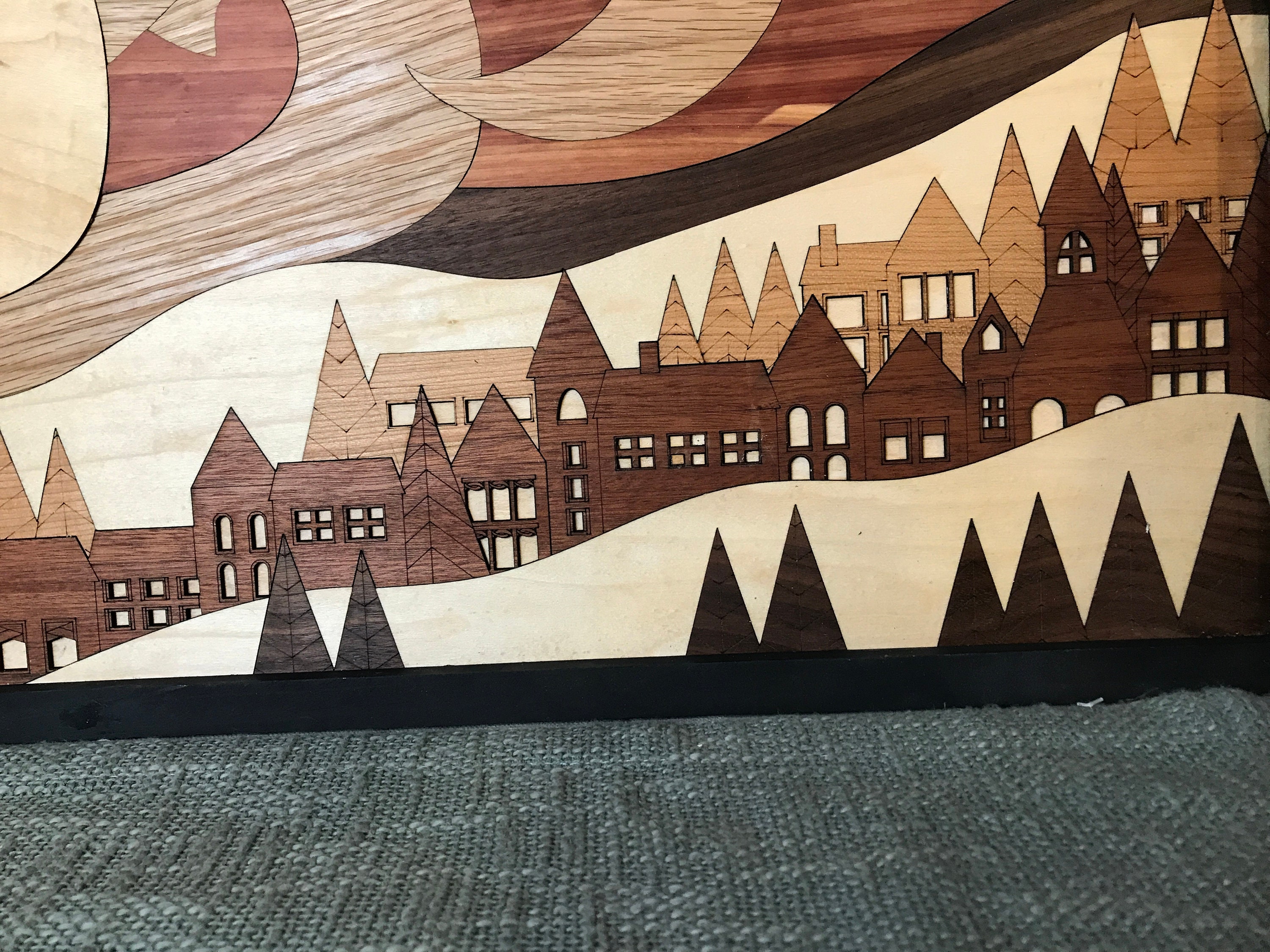 Windy Village Wood Wall Art, Art Piece, Alpine Landscape, Wooden