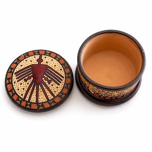 Vintage Handcrafted Ceramic Trinket Box | Southwest Thunderbird Design | Hand-Painted Decorative Pottery Box