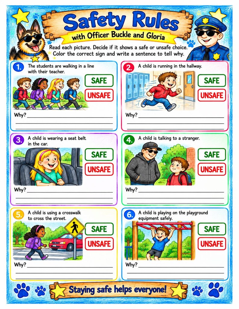 Safety Worksheet Examples Officer Buckle and Gloria Activities | Reading Comprehension, Safety ...