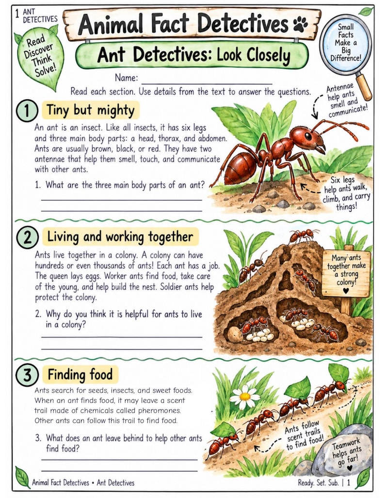 Ant Life Cycle Worksheets Grades 2-4 | Reading, Math and Science ...