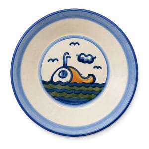 Vintage M.A. Hadley Blue Whale 9” Salad Plate | Hand Painted Kentucky Pottery | Coastal Nautical Stoneware | Collectible Dinnerware