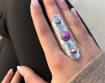 Purple Stone Boho Ring Sterling Silver Statement Jewelry Bold gift for Girlfriend Unique Design Purple Sugilite Healing Natural Stone