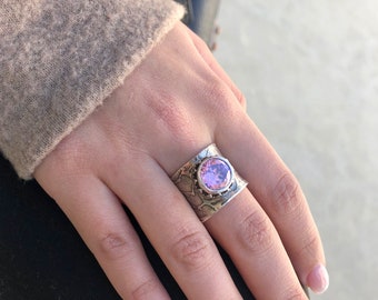 Pink stone silver ring  unique love statement size 8 usa striking cocktail Ring Favorite Piece to Wear out highest quality CZ Valentine Ring