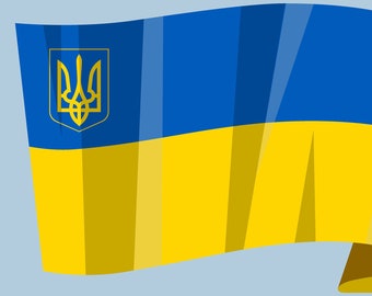 Ukrainian waving national flag vector editable banner ribbon country world Ukraine Kyiv coat of arms emblem Trident Ukrania vector download