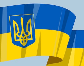 Ukrainian waving national flag vector editable banner ribbon country world Ukraine Kyiv coat of arms emblem Trident Ukrania vector download