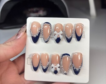 PRESS ON NAILS - blaue Kokettennägel zu Hause, Gelx, Acrylnägel, benutzerdefinierte Nägel