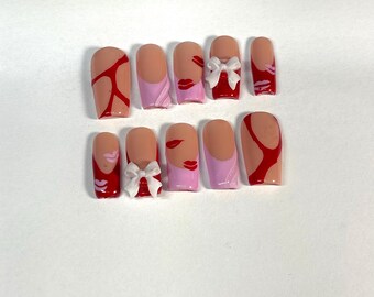PRESS ON NAILS - Valentinstag !! drücken Sie auf die Nägel zu Hause, Gelx, Acrylnägel, benutzerdefinierte Nägel