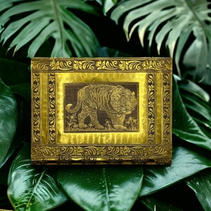 Gold Tiger Jewelry Box, Vintage Handmade Indian Jewelry Box, Mens Jewelry Box, Womens luxury jewelry storage organization,tiger lover gifts