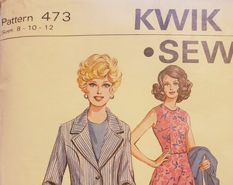 Vintage Kwik Sew Pattern 473 Dress and Blazer Combo 1970's Sew-Knit-N-Stitch line Size 8-12