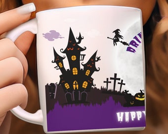 Halloween Color Morphing Mug, 11oz, Purple Halloween Scene, Heat Changing Mug, Heat Reactivve Mug, Spooky Halloween Mug,