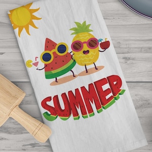 Summer Kitchen Towel, Fruit Kitchen Decor, Watermelon Dish Towel, Pineapple Kitchen Towel, Sesonal Tea Towel, Housewarming Hostess Gift