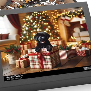Black Labrador Retriever for Christmas, Dog Lover Puzzle, Holiday Keepsake, Labrador Owner Jigsaw Puzzle, Cute Puppy Jigsaw Gift for Family