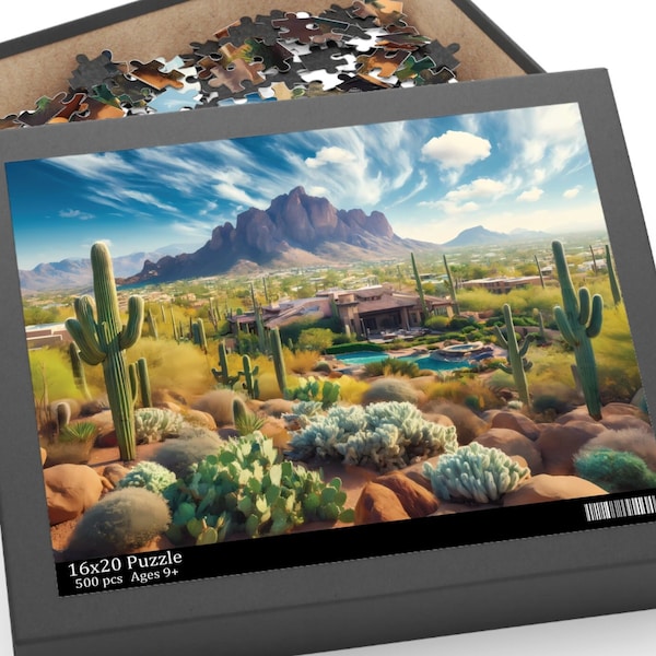 Scottsdale Arizona Camelback Mountain Puzzle, Arizona Keepsake, Saguaro Cactus Jigsaw, Arizona Travel Souvenir Gift, SW Desert Landscape