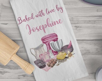 Custom Baker Kitchen Towel, Personalized Kitchen Utensils Tea Towel, Baking Decor Tea Towel, Stand Mixer Kitchen Tea Towel, Mom Grandma Gift