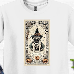 Pug Halloween Unisex Soft style T-Shirt, Pug Witch Tarot Card Shirt, Dog Lover Gift, Tarot Card Shirt, Fall Pug Shirt