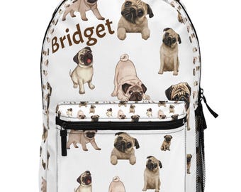 Custom Pug backpack for Kids, Cute Dog School Bag, Personalized Puppy Backpack, Unique Gift for Girls, Colorful Daypack Gift for Teens
