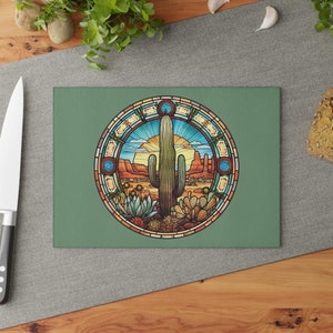 Glass Cutting Board, Saguaro Cactus, Stained Glass Print Board, Desert Themed Cactus Kitchen Decor, Southwest Home, Tempered Glass