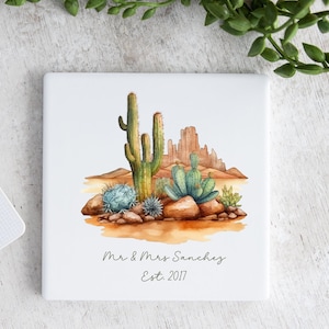 Arizona Cactus Coaster Set, Southwest Home Decor Gift, Saguaro Cactus Housewarming, New Home Friend Gift, Wedding Gift, Desert Home Decor