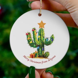 Saguaro Cactus Christmas Lights Ornament, Arizona Desert Ornament, Merry Christmas From Arizona Keepsake Souvenir, Southwest Desert Gift