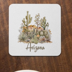 Arizona Desert Ceramic Coaster, Ceramic Coaster, Drink Coaster, Southwest Decor Coaster, Saguaro Cactus Home Decor, Custom Non-Slip Coasters