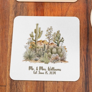 Saguaro Cactus Corkwood Coaster Set, Custom Bridal Gift, Desert Cactus Decor, Housewarming Gift, Arizona Souvenir, Southwest Home Decor