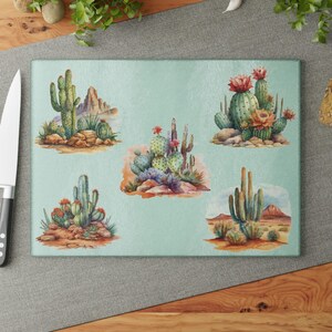 Saguaro Cactus Cutting Board, Cactus Glass Cutting Board, Southwest Decor Kitchen Cutting Board, Desert Themed Cutting Board, Southwest Home