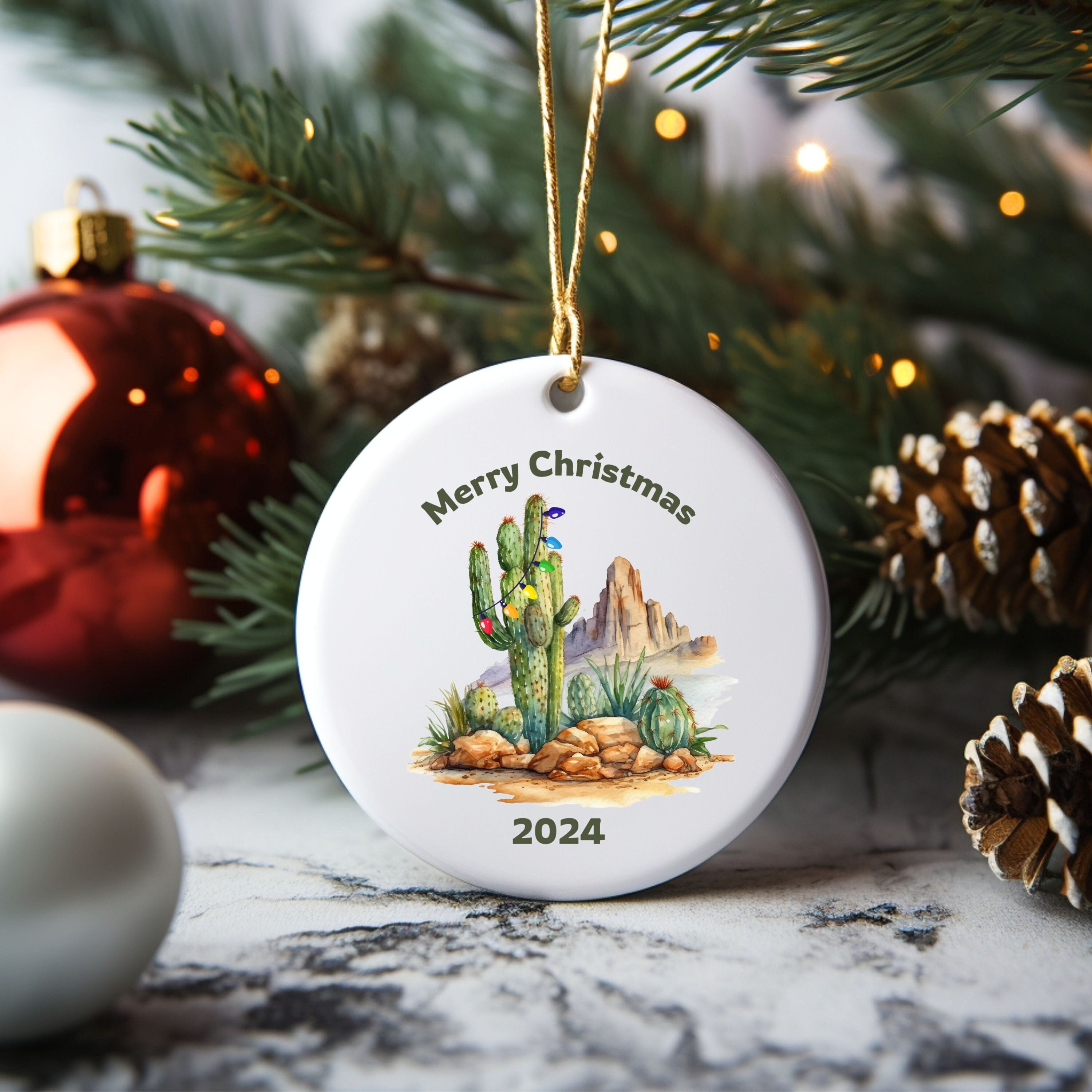 Saguaro Cactus Christmas Light Ornament, Desert Ornament, Southwest Decor Ornament, Keepsake Christmas, 2024 Arizona Christmas Tree Gift
