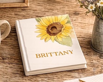 Custom Sunflower Journal, Personalized Floral Journal, Gift for Daughter Mother Friend, Wildflower Hardcover Notebook Prayer Reading Journal