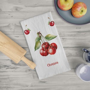 Cherries Kitchen Towel, Cherry Kitchen Decor, Fruit Dish Towel, Cherry Kitchen Towel, Red Cherry Tea Towel, Housewarming Hostess Gift