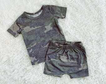 Camo Baby T-Shirt and Short Set, Camouflage Tee Shirt and Short Set, 2 Piece Set