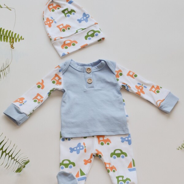 Ensemble chemise nouveau-né pour bébé comprenant un pantalon avec chaussons et un chapeau haut de forme, ensemble Retour à la maison, ensemble 3 pièces