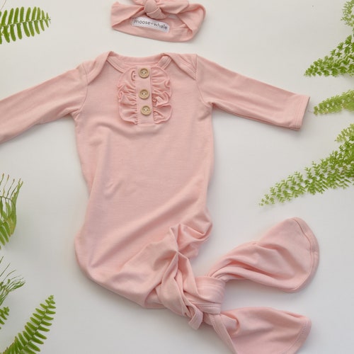 Knotted Baby Gown Set W/ Bow Etsy