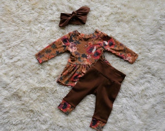 Baby Doll Dress Set, Infant and Toddler Peplum Shirt with Leggings and limited time complementary Headband, Toddler & Baby Outfit.