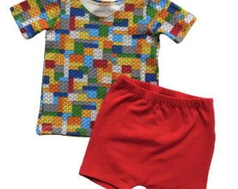 Baby t-shirt and shorts set - Color block - Cotton - Comfy - Infant and toddler sets