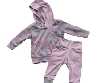 Handgemaakte set babyzwemkleding van Franse badstof: hoodie en broek