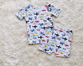 Soft Baby Summer Basic Tee and Short Set, Airplanes Shirt and Short Set, 2 Piece Set