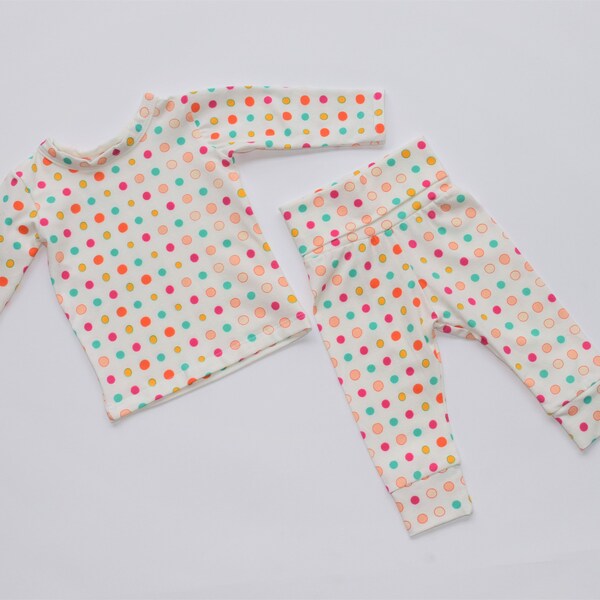 Baby Pajamas, Polka Dot Print Loungewear Set, Toddler Long John Set, Shirt and Pants