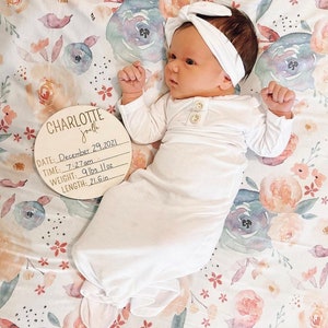 Newborn Baby Gown Set: White Knotted Gown, Headband & Hat