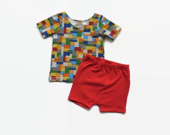 Basic Shorts & Tee Sets, Color Block Cotton Comfy Infants and Toddlers Sets