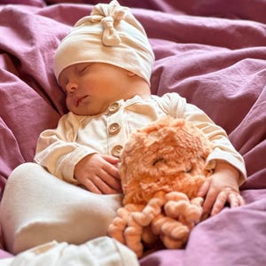 Newborn Baby Gown Set, Cream Gender Neutral, Knotted Hat & Headband, made in USA
