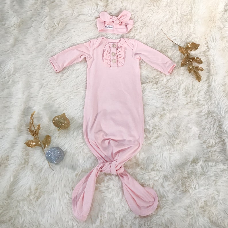 Newborn Baby Girl Gown Set in Pink With Top Knot Headband and Etsy