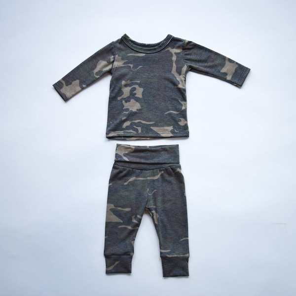 Camo Baby Pajamas, Loungewear, Toddler Camo Long John Set, Top and Pants