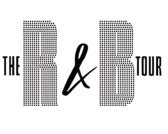 May include: Black and white graphic design with the text "THE R & B TOUR". The letters "R" and "B" are formed with small black dots. The ampersand symbol is in a cursive font.