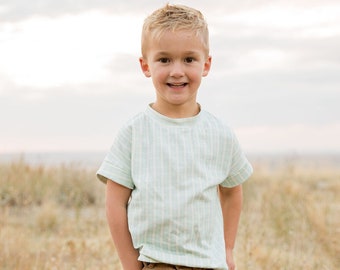 Organic Boys Dolman T-Shirt In Ice Blue Gingham, Coordinating Sibling Christmas Outfits, Boys Dolman T-Shirt in Blue Gingham, Organic Boys T