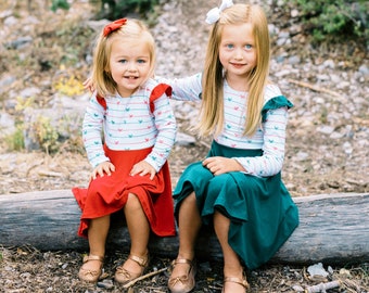 Girls Red and Green Bow Christmas Twirl Dress, Tied With A Bow Christmas Twirl Dress With Flutter Sleeves, Toddler Christmas Twirl Dress